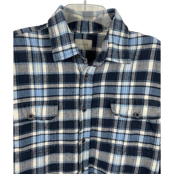 Jachs Mens XL Heavyweight Flannel Shirt Long Sleeve Button Up Blue White Plaid - Picture 3 of 9